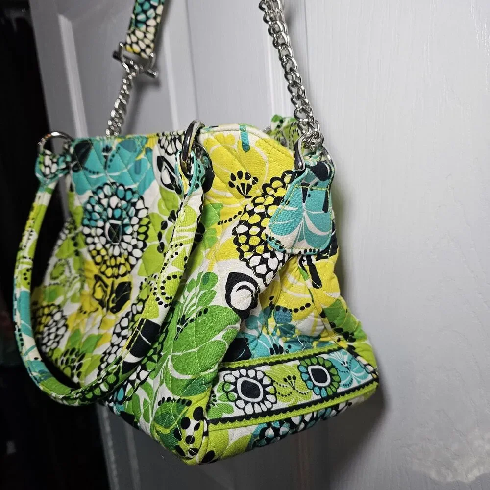 Vera Bradley Limes Up Retired Bowler Shoulder Bag Tote Purse Chain Strap